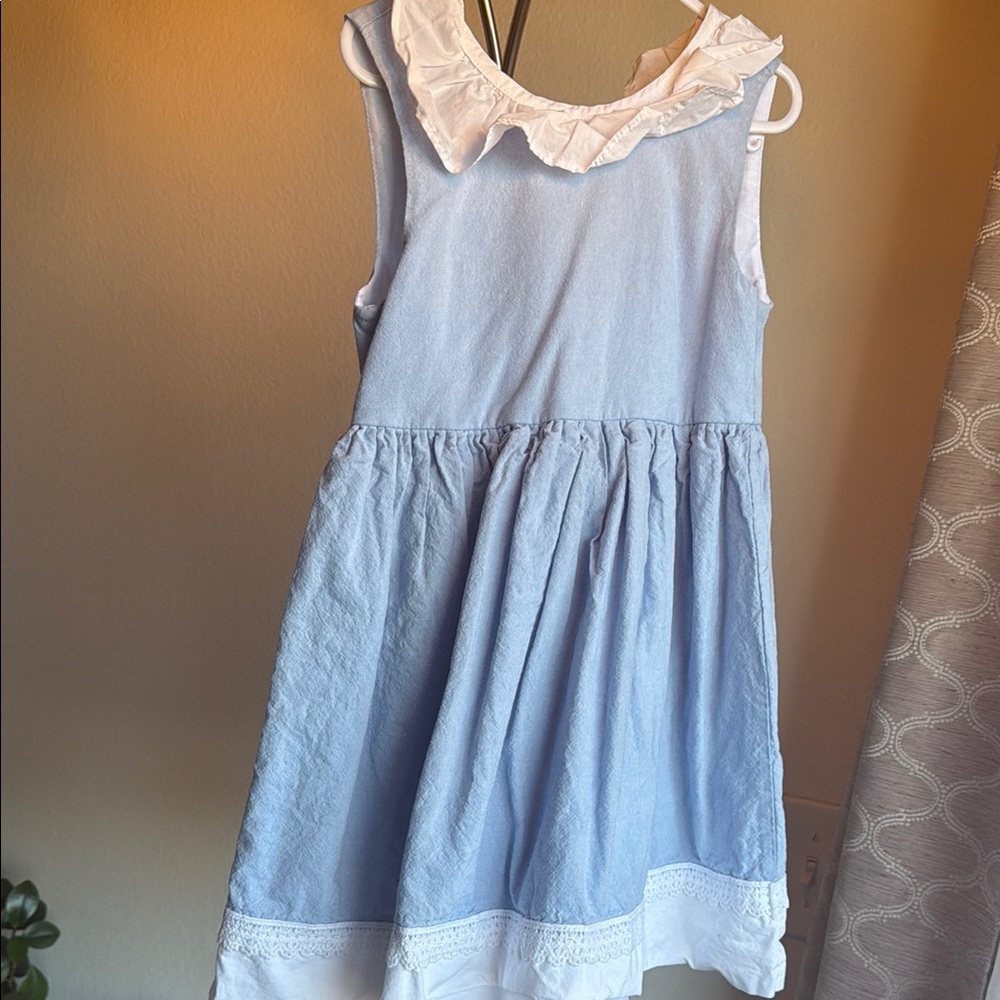 Max Studio Blue Smocked Sundress with Peter Pan Collar